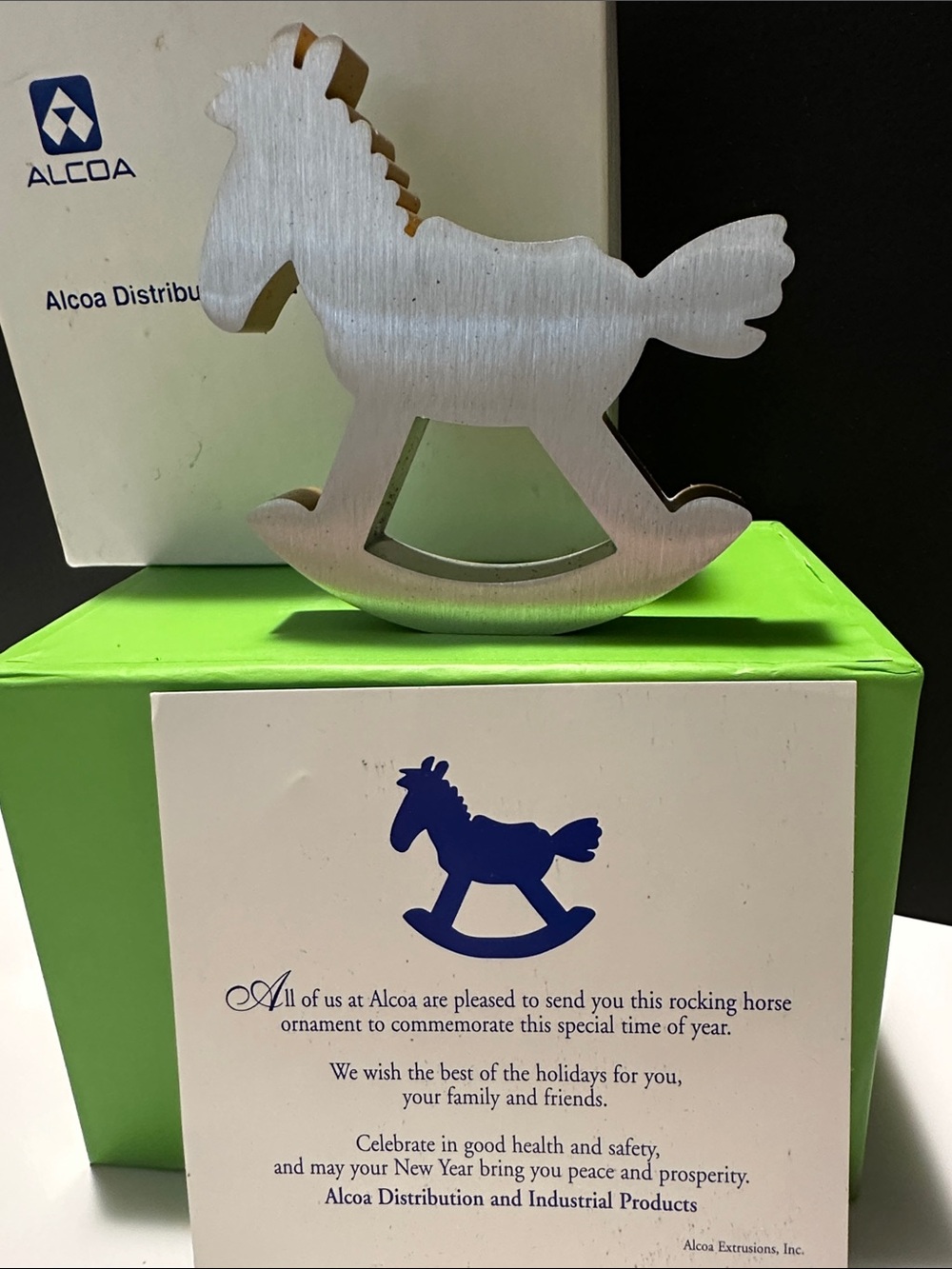Alcoa Brushed Metal Rocking Horse Ornament - Aluminum